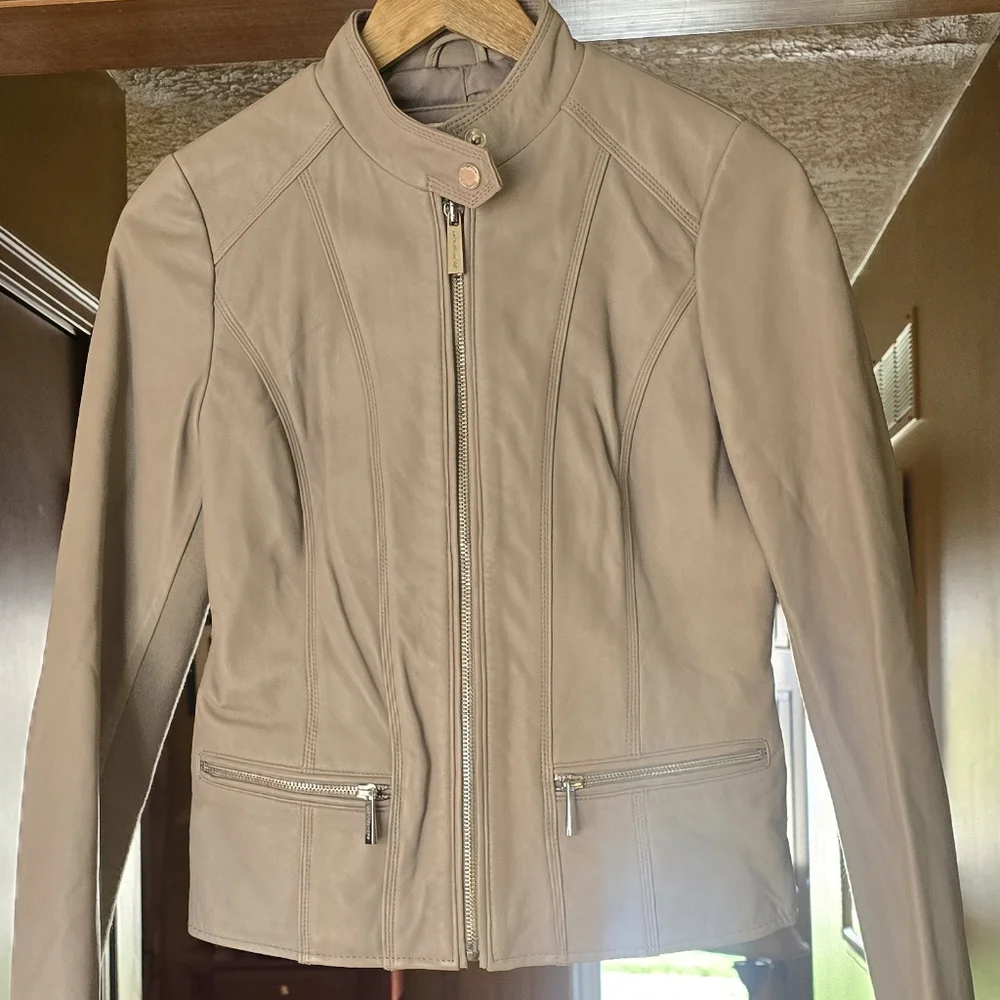 Michael Kors Leather Jacket Light Pearl Gray Glove Soft XS $450